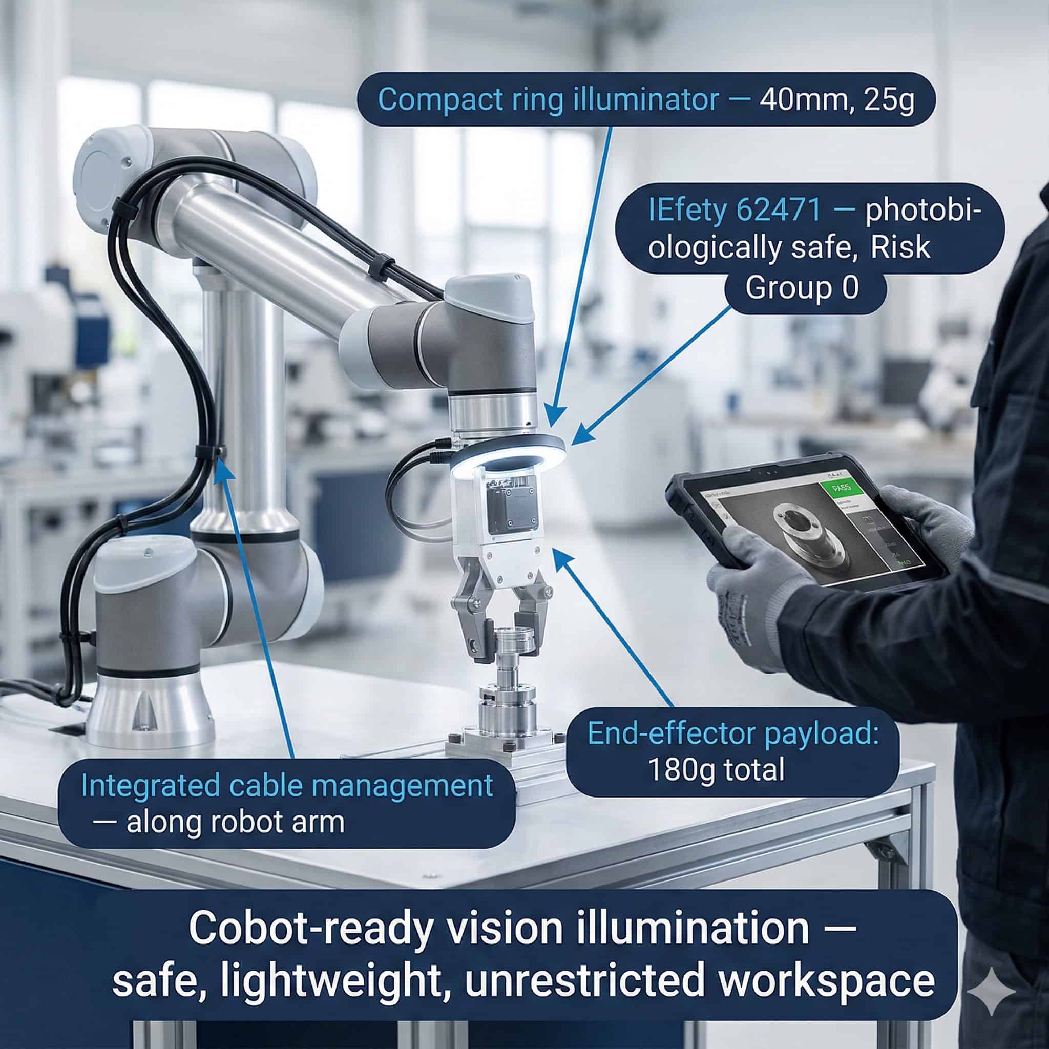 Éclairage pour la vision des robots collaboratifs : critères d&rsquo;intégration en cellule cobot